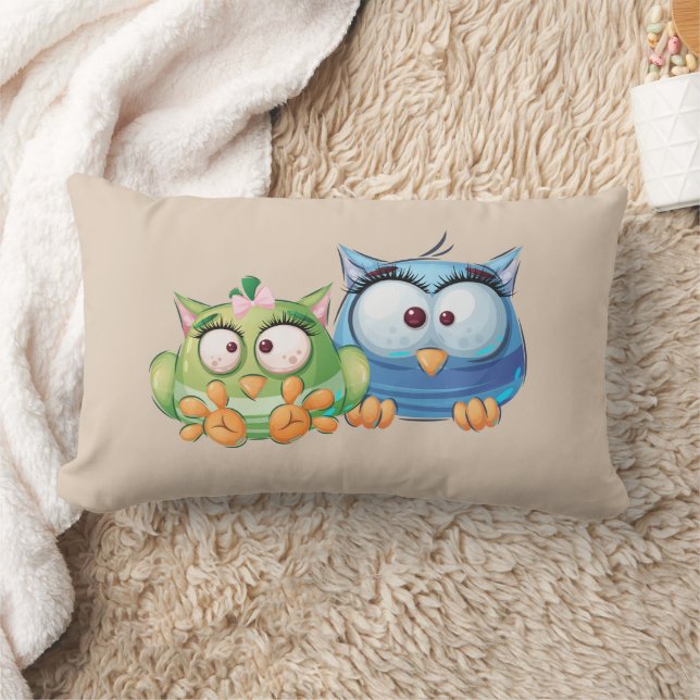 Funny Colorful Owls Lumbar Pillow Kussen (Deken)