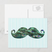 Funny Colorful Peacock Feathers Mustache Briefkaart (Voorkant / Achterkant)