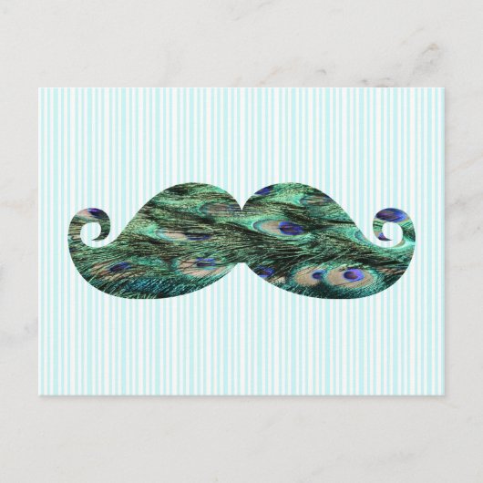 Funny Colorful Peacock Feathers Mustache Briefkaart (Voorkant)
