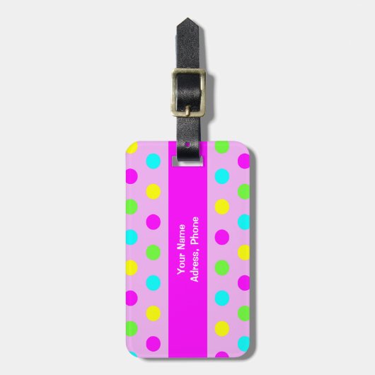 Funny Colorful Polka Dots Girly Bagagelabel (Voorkant verticaal)