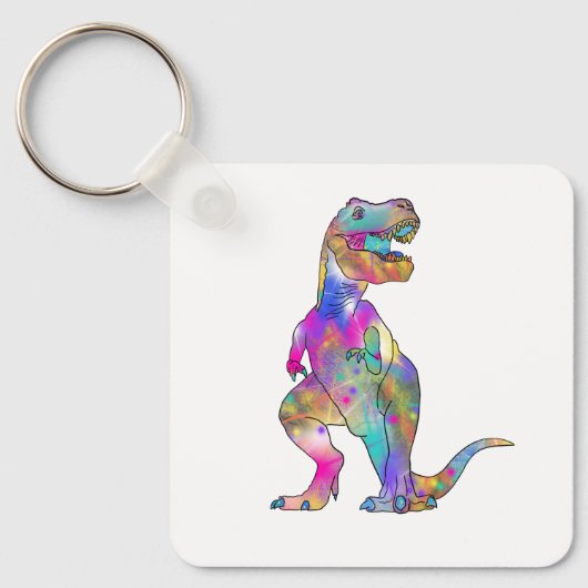 Funny Colorful T Rex Psychedelic Dinosaur Art Sleutelhanger (Voorkant)