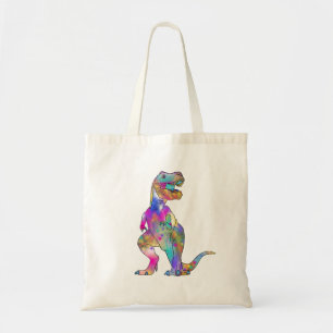 Funny Colorful T Rex Psychedelic Dinosaur Art Tote Bag