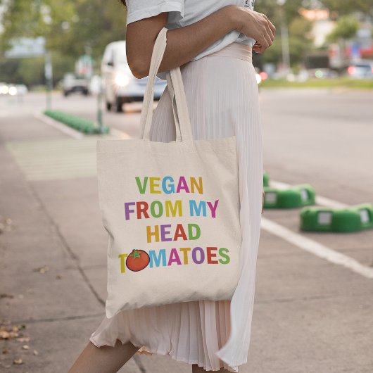 Funny Colorful Vegan van hoofd naar tomaten Tote Bag
