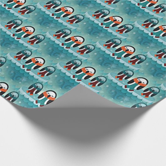 Funny Colorful Wintery Dpress Penguin Pattern Cadeaupapier (Hoek)