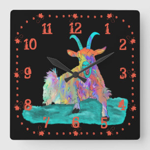 Funny Colourful Orange Screaming Goat Art Design Vierkante Klok