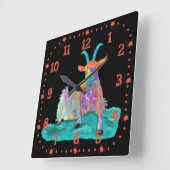 Funny Colourful Orange Screaming Goat Art Design Vierkante Klok (Hoek)