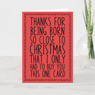 Funny Combinated December Birthday en Kerstrood Kaart