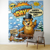 Funny Comic Groundhog Day  Backdrop Wandkleed (In situ)