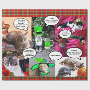 FUNNY COMIC STRIPS/WEIRD TALKING CATS, Red Tartan Cadeaupapier