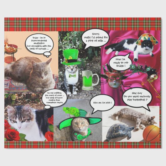 FUNNY COMIC STRIPS/WEIRD TALKING CATS, Red Tartan Cadeaupapier (Vlak)
