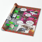FUNNY COMIC STRIPS/WEIRD TALKING CATS, Red Tartan Cadeaupapier (Uitgerold)