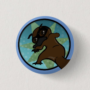 FUNNY COMIC STYLE PLATYPUS ROUND PIN BACK BUTTON
