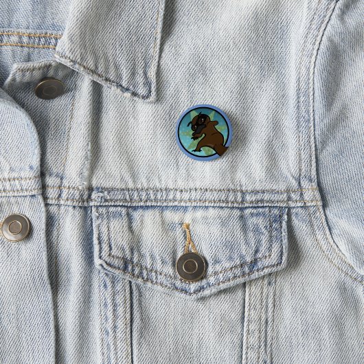 FUNNY COMIC STYLE PLATYPUS ROUND PIN BACK BUTTON (In situ)