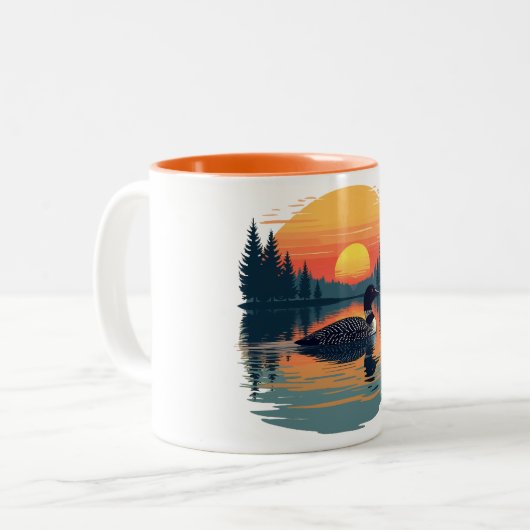 Funny Common Loon – Minnesota Bird Watcher Tweekleurige Koffiemok (Voorkant links)