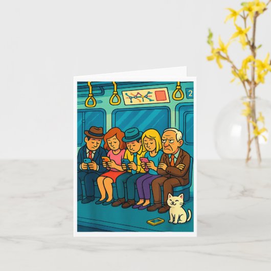 Funny Commuter Train Digital Detox Tech Satire Gif Kaart (Gele Bloem)