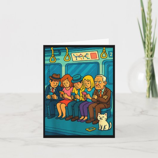 Funny Commuter Train Digital Detox Tech Satire Gif Kaart (Voorkant)