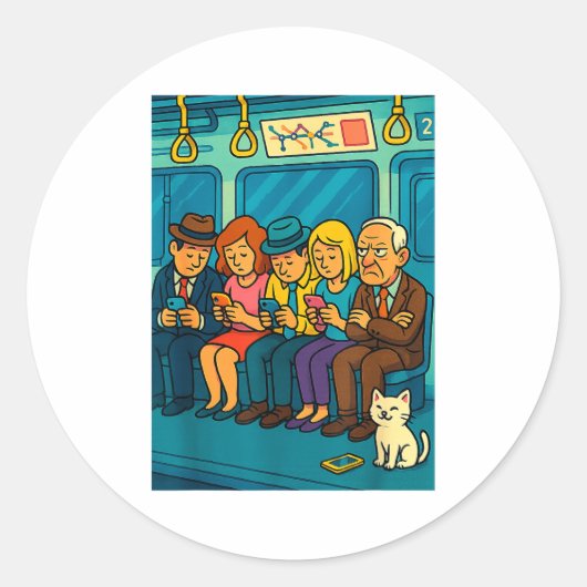 Funny Commuter Train Digital Detox Tech Satire Gif Ronde Sticker (Voorkant)