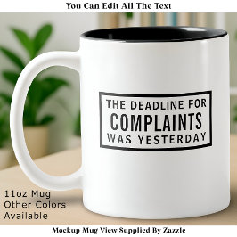 Funny Complaints Deadline, Modern Minimalist  Tweekleurige Koffiemok