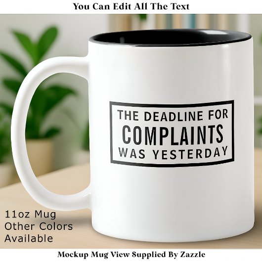 Funny Complaints Deadline, Modern Minimalist  Tweekleurige Koffiemok