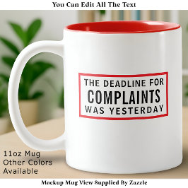 Funny Complaints Deadline, Modern Minimalist  Tweekleurige Koffiemok