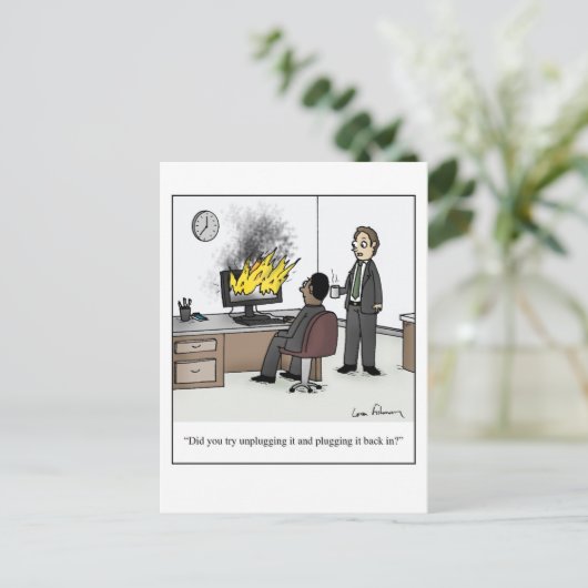 Funny Computer and Technology Kantoor Cartoon Briefkaart (Staand voorkant)