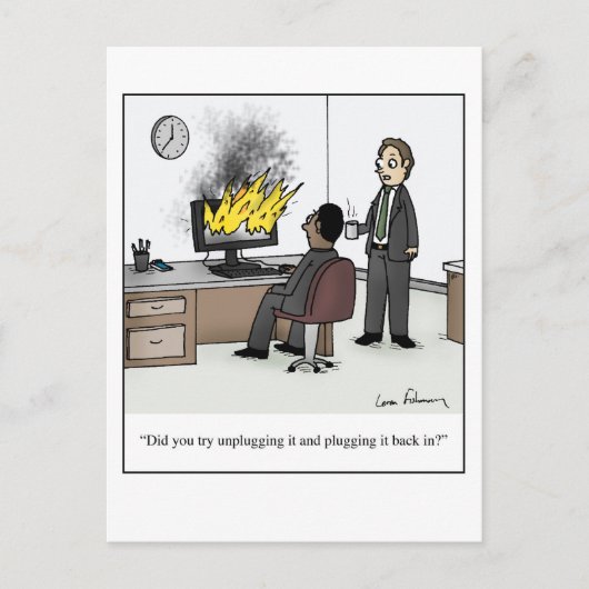 Funny Computer and Technology Kantoor Cartoon Briefkaart (Voorkant)