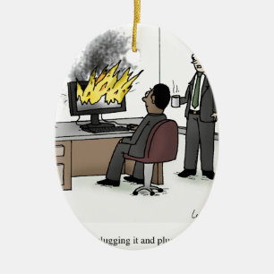 Funny Computer and Technology Kantoor Cartoon Keramisch Ornament