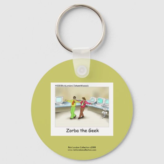 Funny Computer Geek Cartoon op Sleutelhanger (Voorkant)