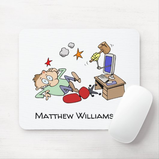 Funny Computer Probleem Cartoon met Jouw naam Muismat (Met muis)