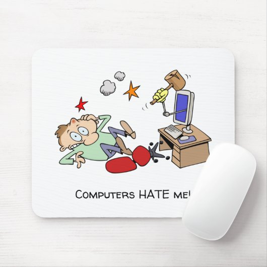 Funny Computers haten me Cartoon Muismat (Met muis)