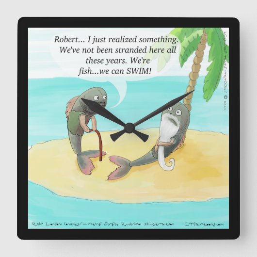 Funny Confused Fish Cartoon Square Wall Clock Vierkante Klok (Voorkant)