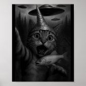 Funny Consracy Cat In Tin Foil Hat Panics At Alien Poster (Voorkant)