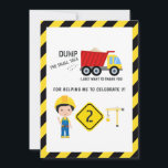 Funny Construction 2nd Birthday Bedankkaart<br><div class="desc">Fun bouwer tweede verjaardagsfeest bedankt u kaart met een simplistische zwarte en witte lay-out die aan uw gebeurtenisspecificaties kan worden aangepast. Grafische kaart van PremiumClipart.</div>