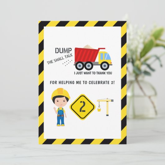 Funny Construction 2nd Birthday Bedankkaart (Staand voorkant)