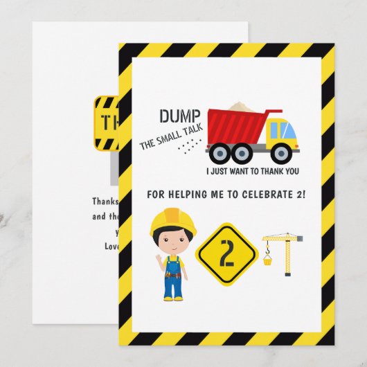 Funny Construction 2nd Birthday Bedankkaart (Voorkant / Achterkant)