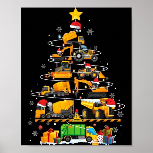 Funny Construction Excavator Truck Christmas Tree  Poster (Voorkant)