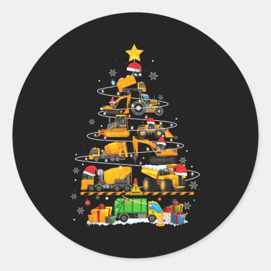 Funny Construction Excavator Truck Christmas Tree  Ronde Sticker (Voorkant)