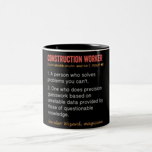 Funny Construction Worker Definition Tweekleurige Koffiemok (Center)