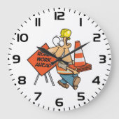 Funny Construction Worker Road Work Ahead Sign Grote Klok (Voorkant)