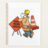 Funny Construction Worker Road Work Ahead Sign Planner (Voorkant)