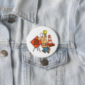 Funny Construction Worker Road Work Ahead Sign Ronde Button 7,6 Cm (In situ)