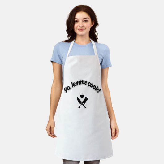 Funny Cooking Apron - “Yo, Lemme Cook!” Meme Quote Schort (Gedragen)