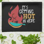 Funny Cooking Pun Het wordt Hot Red Black Pset Theedoek (Gevouwen)