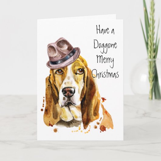 Funny Cool Basset Hound met Fedora Pet Feestdagen Kaart (Voorkant)