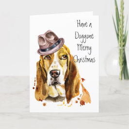 Funny Cool Basset Hound met Fedora Pet Feestdagen Kaart