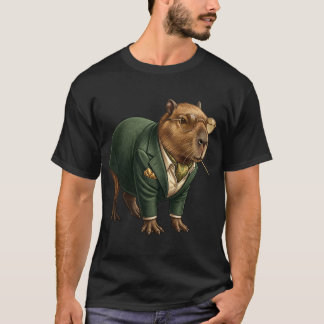 Funny Cool Capybara Wearing Suit Animal Gentleman  T-shirt