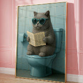 Funny Cool Cat Bathroom Trendy Wall Art  Poster