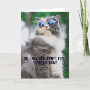 Funny Cool Cat Birthday Wenskaart  Kaart