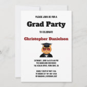 Funny Cool Cat Cartoon Graduation Party Invitation Kaart (Voorkant)