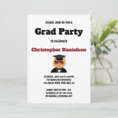 Funny Cool Cat Cartoon Graduation Party Invitation Kaart (Staand voorkant)